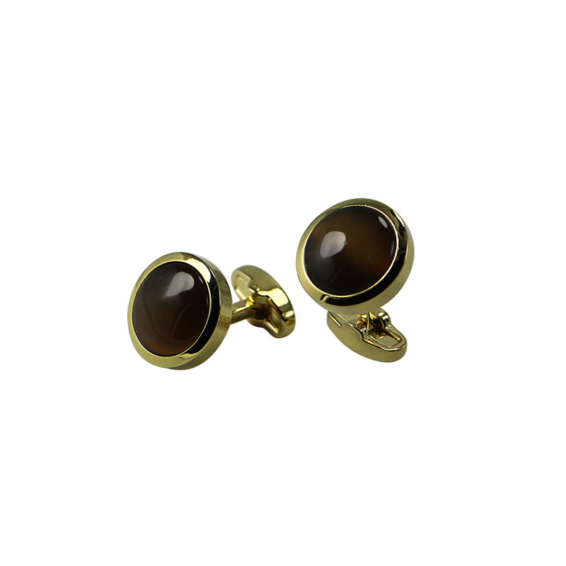 Brown cat's Eye Gold Plated cuff Links