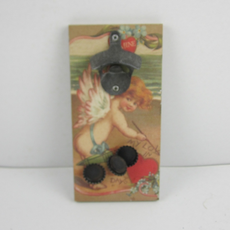 Vægge Monteret træplaque Bottle Opener med magnetisk Cap Catcher