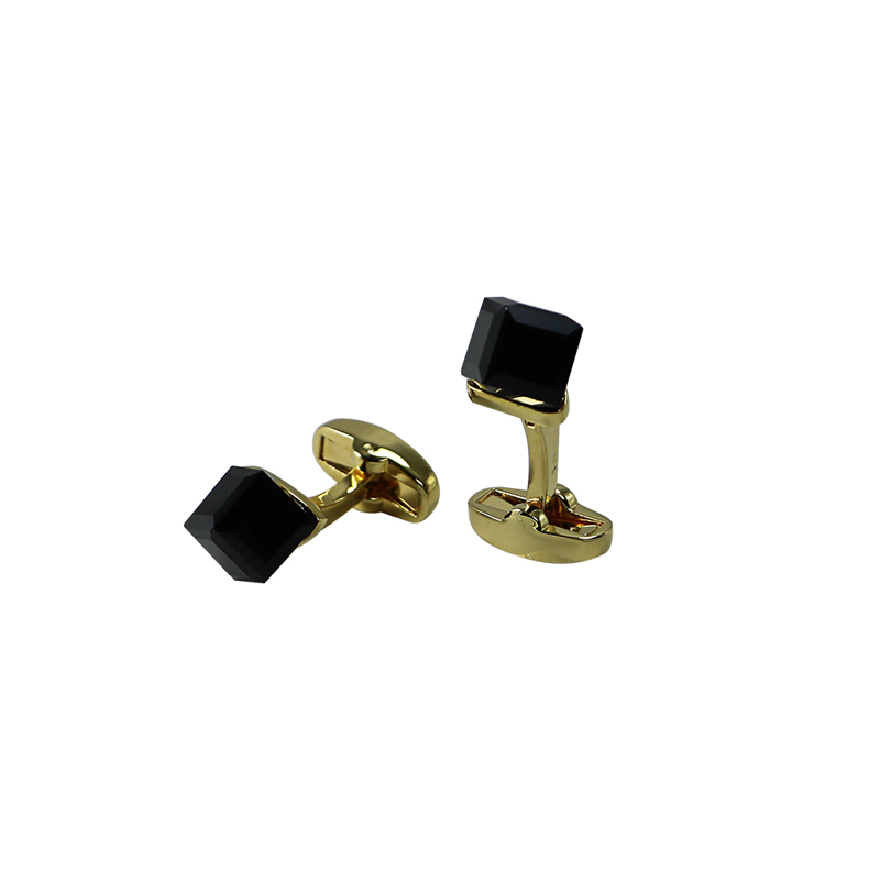 18k Guldplated Black Quartz Dice Cuff Links