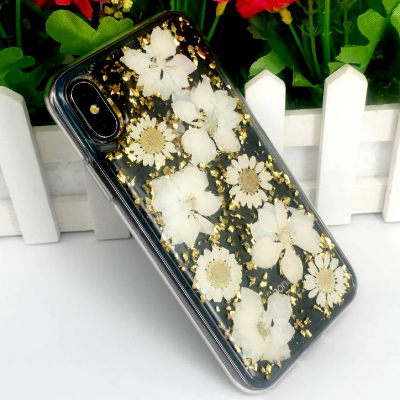 Producentens direkte iPhone med guldfolie drop klæbemærke ægte blomster tørrede blomster prægede TPU æble gennemsigtige splinttætte taske