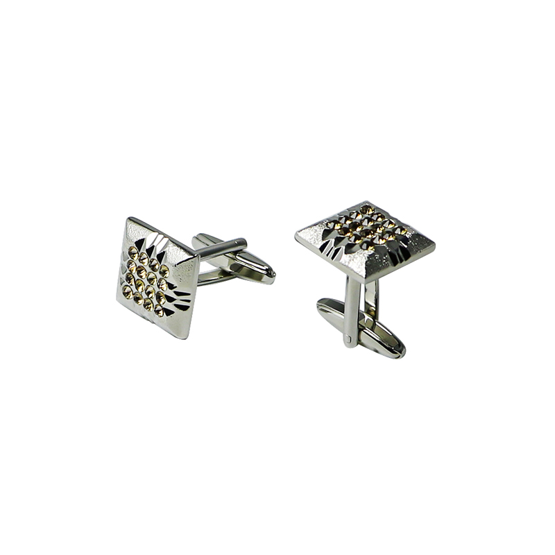 Silvertone Square med kanariske rhinestone manchetknapper