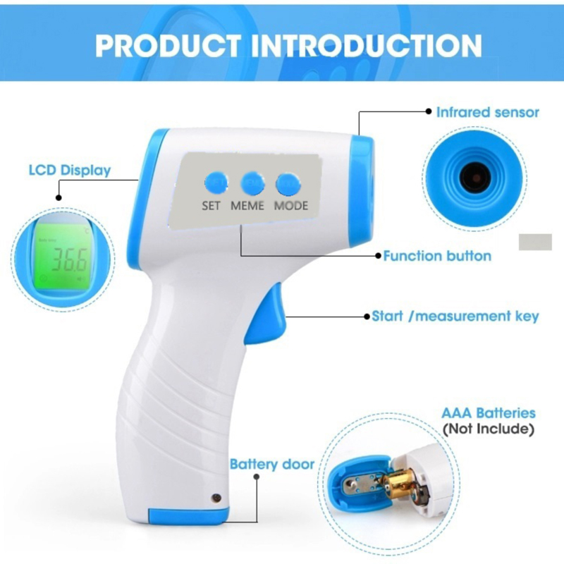 Digital Medical Non-connect Infared Forhead termometer Gun for Voksen, for Fever, med CE