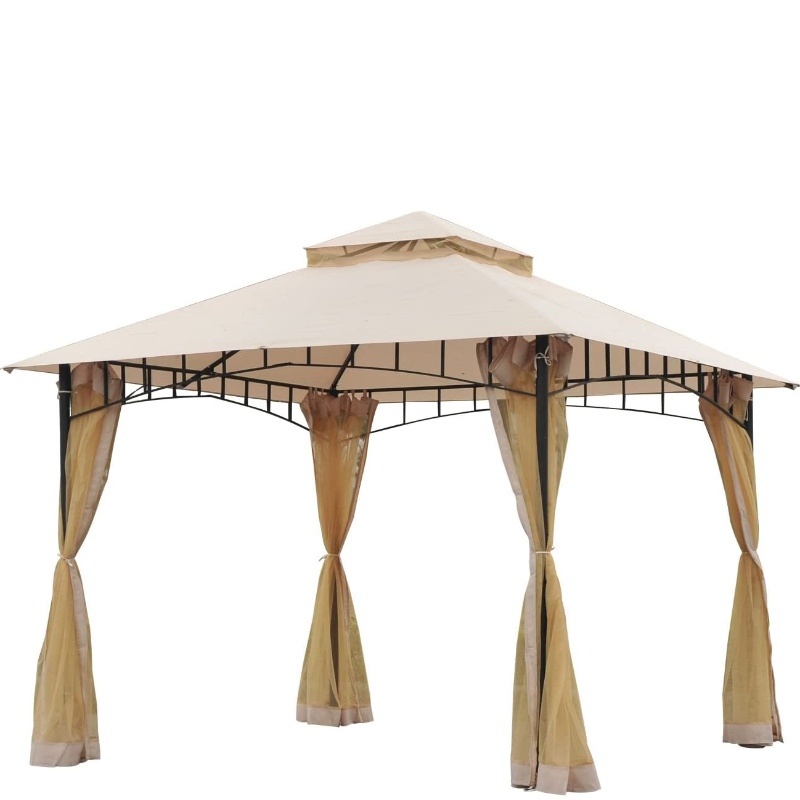 10'x10 'stål udendørs gazebo-baldakin med beskyttelsesnet af nettet, smart dobbelttrins tagbygning, moderne stil