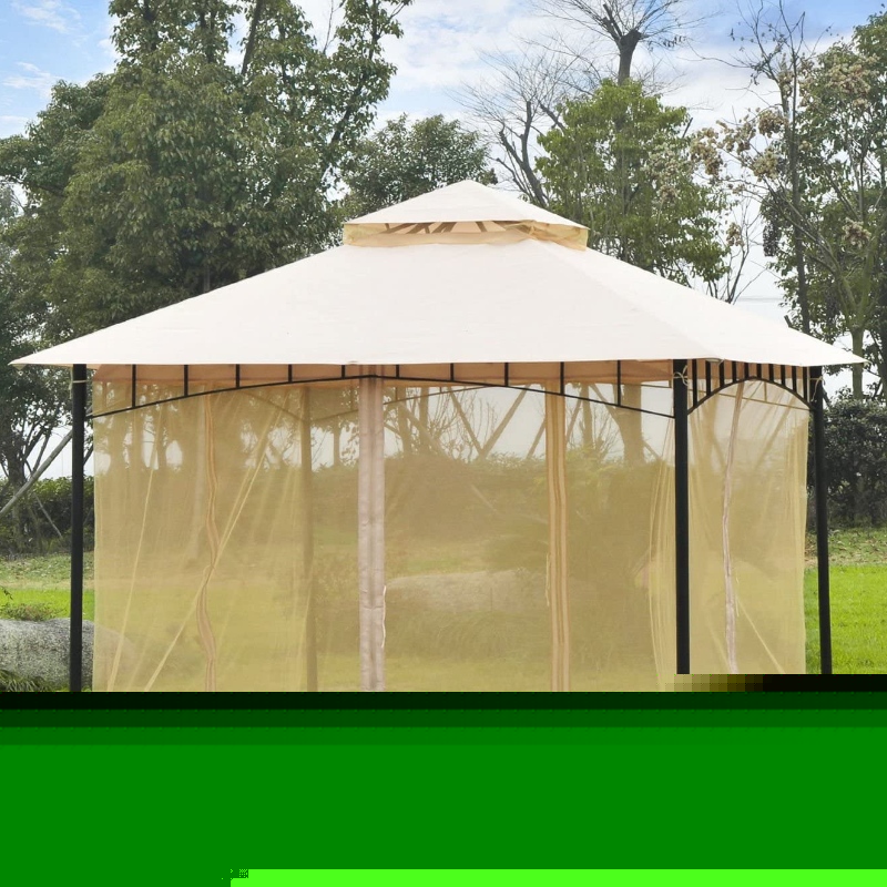 10'x10 'stål udendørs gazebo-baldakin med beskyttelsesnet af nettet, smart dobbelttrins tagbygning, moderne stil