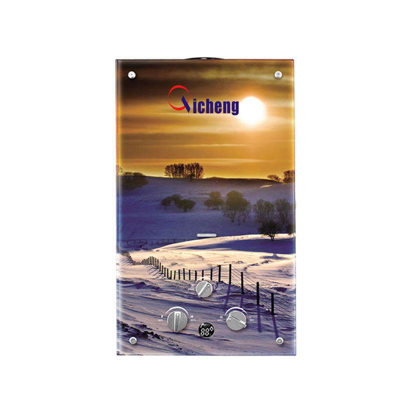 OEM-mærke farvefarvet glaspanel 10L gasvandvarmer