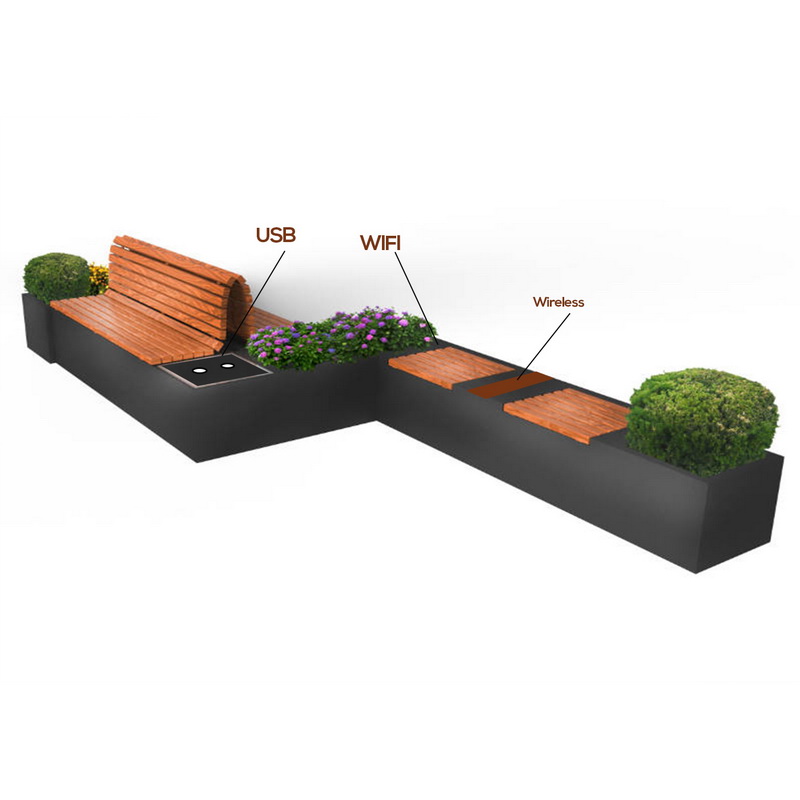 Fasion Design Intelligente Funktioner Professionel Producent Solar Outdoor Smart Bench