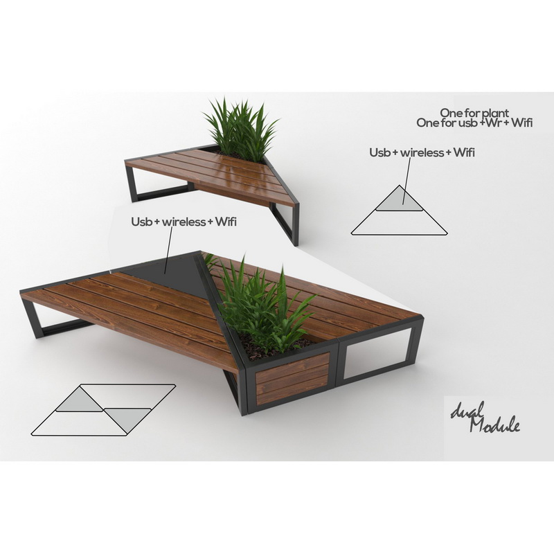 New Design Trådløs opladning Smart Solar Garden møbler Patio Bench til parken