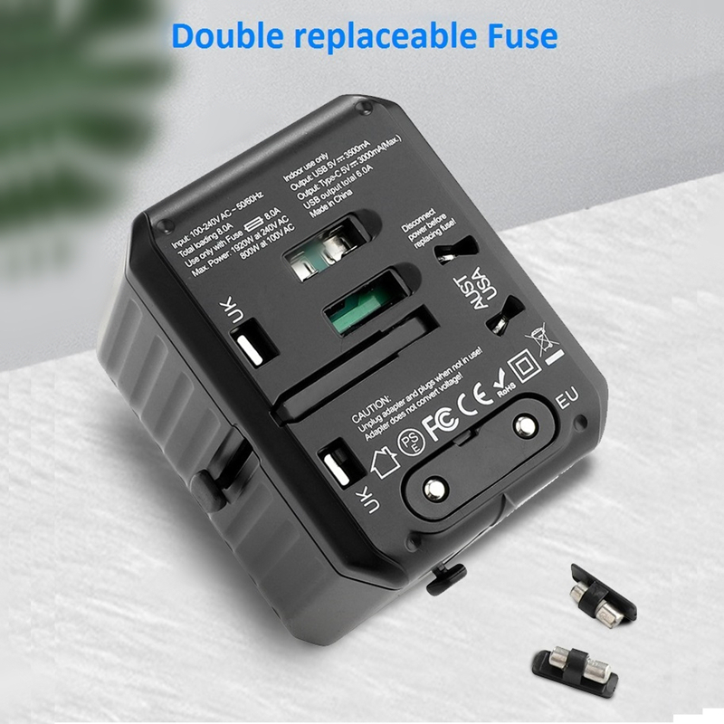 2020 ny 110-20V US AUS UK EU-tilbehør til mobiltelefon 6USB-oplader 6A output universal rejseadapter med 4USB+2Type-C