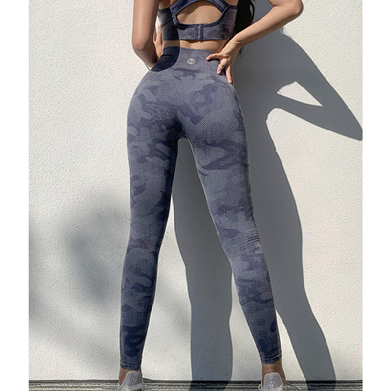 Damer med høj talje og fitnessbukser, der strækker krop-knusende camo, hurtigt tørre løbende yogabukser med
