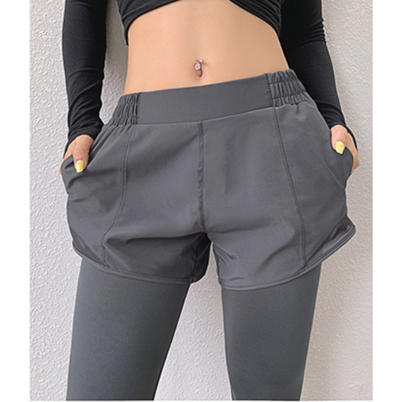 Falske to stykker høje stretch stramme løbstræning yoga bukser