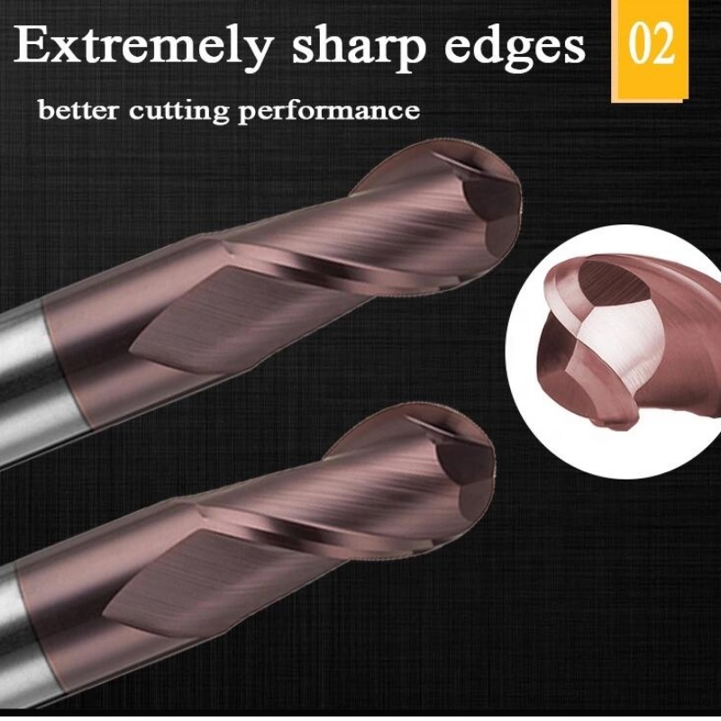 Integreret slutfabrikserie: wolframstålcarbid 200mm 200 mm 6 hrc55 runde r3 4 fløjte hrc 45 kuglehornkugle næse aluminium endemølle møller til cnc