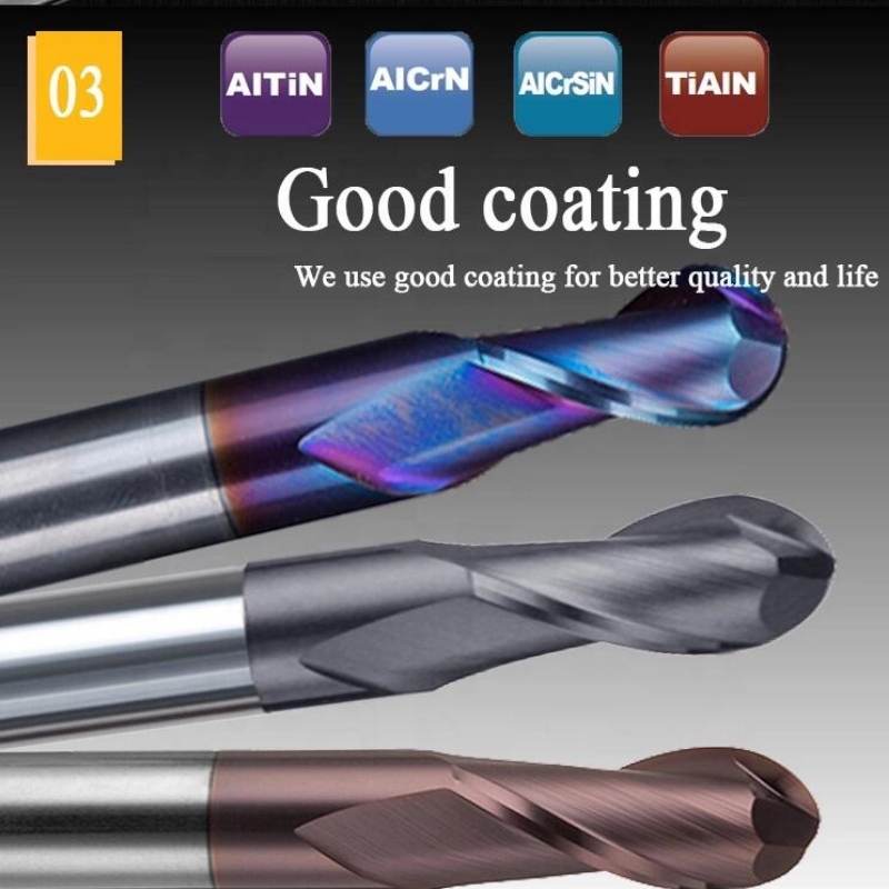 Integreret slutfabrikserie: wolframstålcarbid 200mm 200 mm 6 hrc55 runde r3 4 fløjte hrc 45 kuglehornkugle næse aluminium endemølle møller til cnc