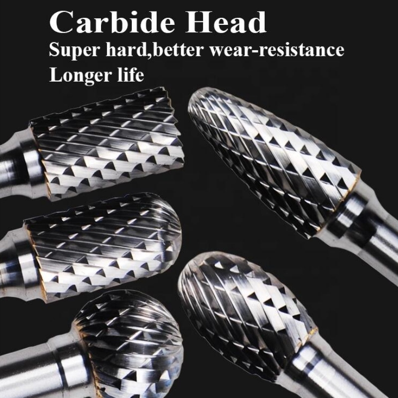 Wolframcarbid roterende burr: højhastighedsslibemaskine tct fleksibel roterende dobbelt snit ekstra lang luftværktøj wolframcarbid roterende burrs burr sæt enkelt snit