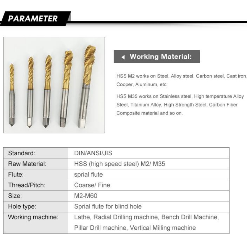 Kraner til rustfrit stål: M8 HSS COBALT hss spiralfløjtehane til rustfrit stål
