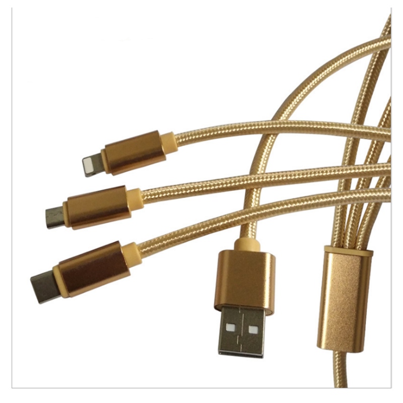 Datalinje 2A Tiger string nylon flet tre-in-one sikker hurtig opladning data linje