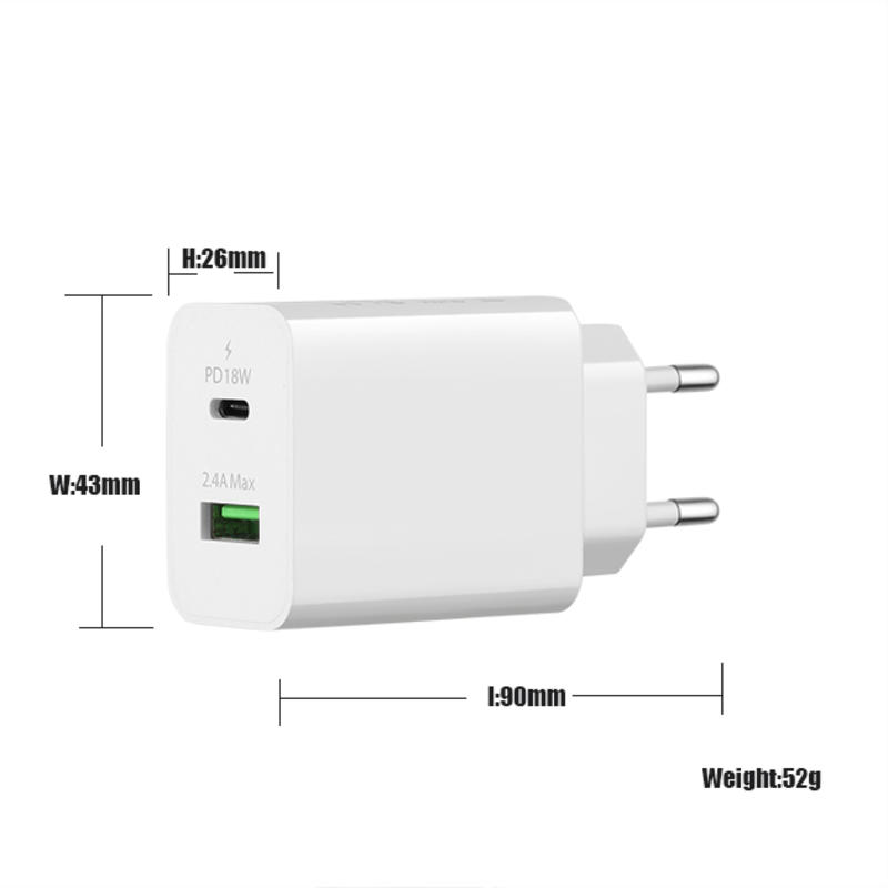 18W QC 3.0 + 2.4A Adapter Type-c USB Wall Travel Charger Adapter Hurtig mobiltelefon oplader multi port usb opladere