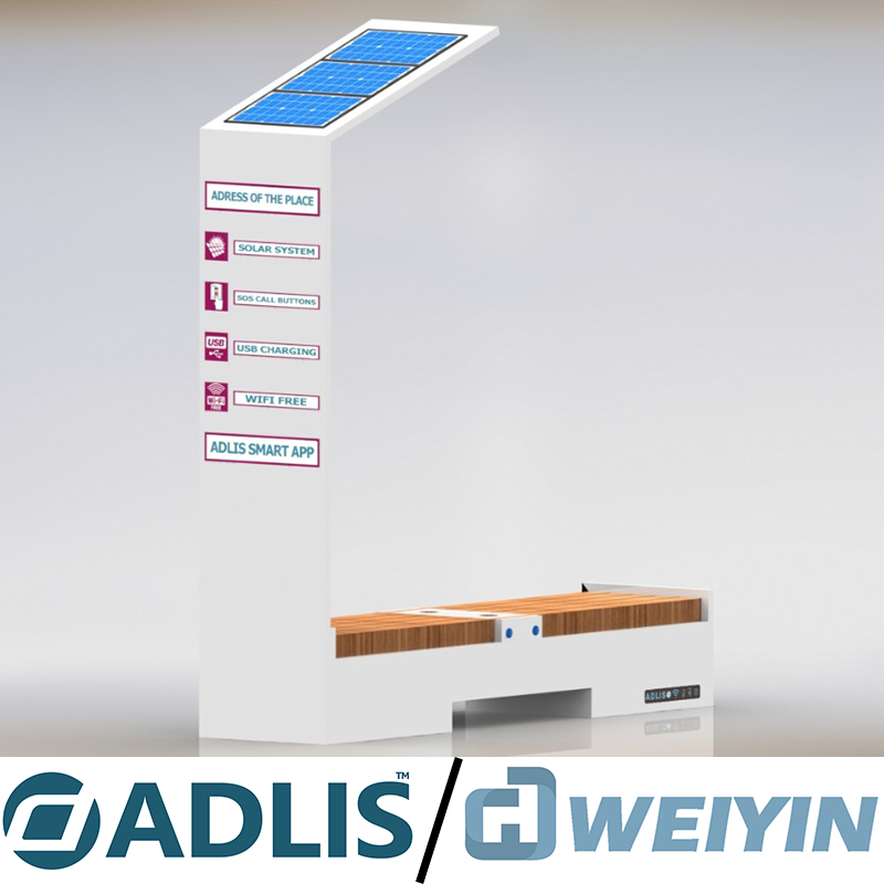 Smart solcelledrevet udenfor gade reklamebænk til udendørs