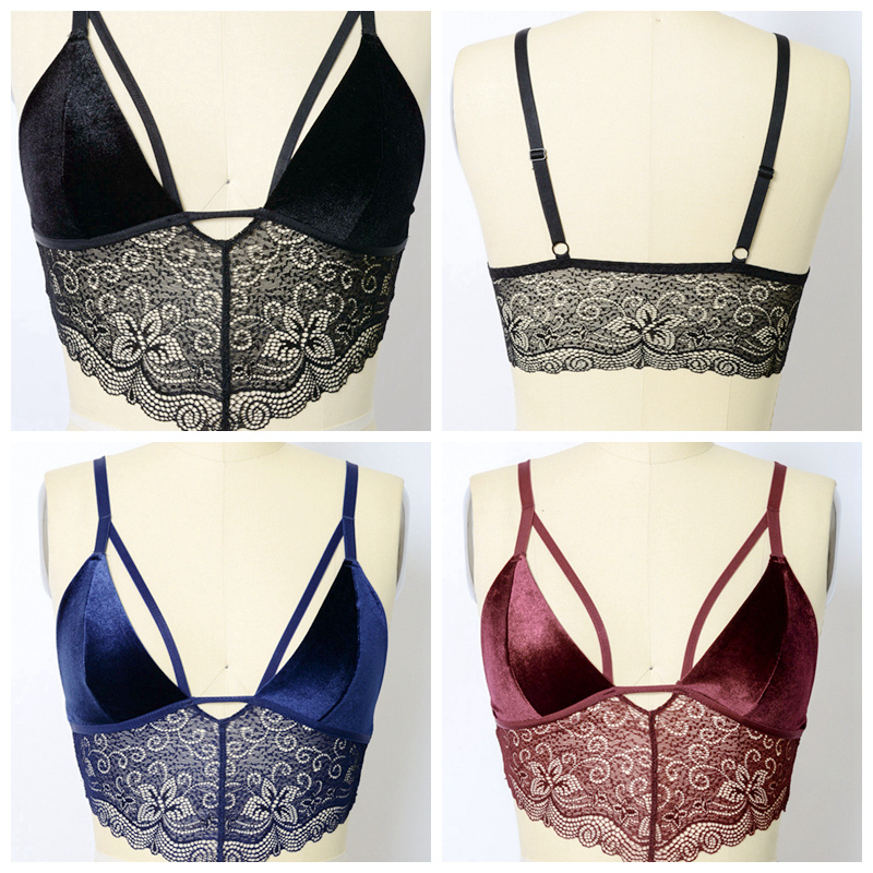 GA-5401 Grace Girl Velvet Longline Lace Bralette Engros
