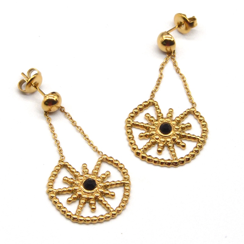 Kvindelige modeller i rustfrit stål med blomster vedhæng, ørestikker design, charmerende arbejde for unge kvinder. Kina Ruifanbao smykkefabrik