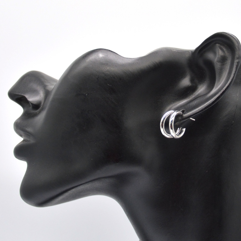 Tykke sølv hoop øreringe dobbelt C-ring retro geometrisk metal rock punk rund cirkel dinglende øreringe til kvindelige piger øreringe smykker Kina Ruifanbao smykker forarbejdning fabrik