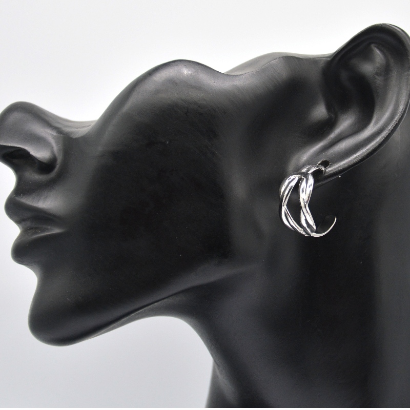 Sølvøreringe Dobbelt C-form Runde cirkeløreringe Erklæring til kvindelige piger Elegante øreringe Smykker Kina Ruifanbao Smykkefabrik