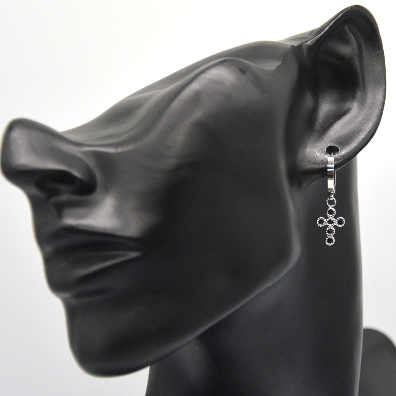 Sølv krydsøreringe cubic zirconia negleindstilling lille cirkel øreringe dinglende kryds unisex Kina Ruifanbao smykker behandling fabrik