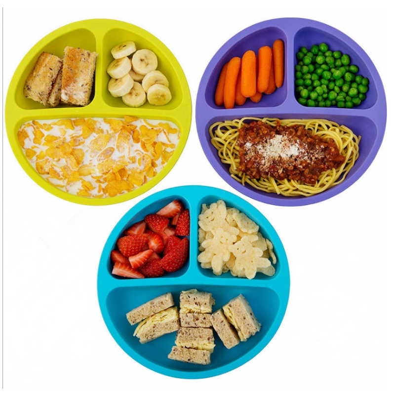 Integreret silikone rund smilende ansigtsplade silikone børneskål og plade