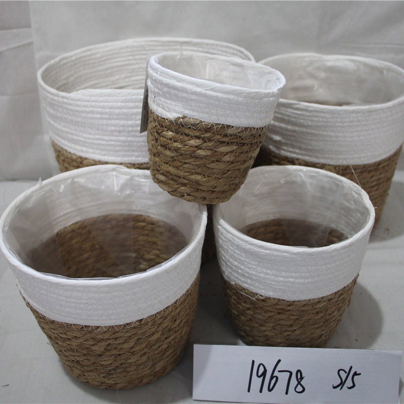 Håndlavet naturlig håndvand hyacint græs kurv med håndtag