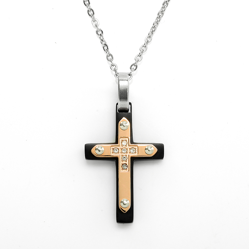 Engroshandel Stainless Steel Two-Tone Cross Pendant Italien Halshånd
