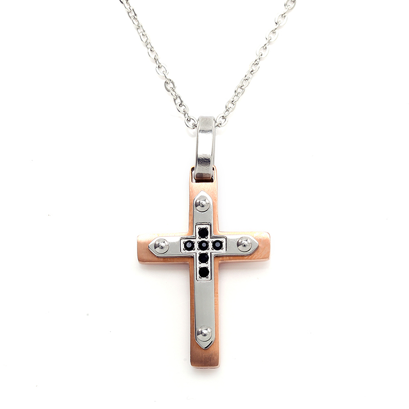 Engroshandel Stainless Steel Two-Tone Cross Pendant Italien Halshånd