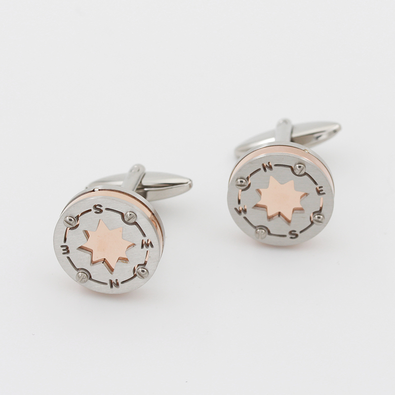 Engros herre rustfrit stål tofarvet manchetknapper i vindstil