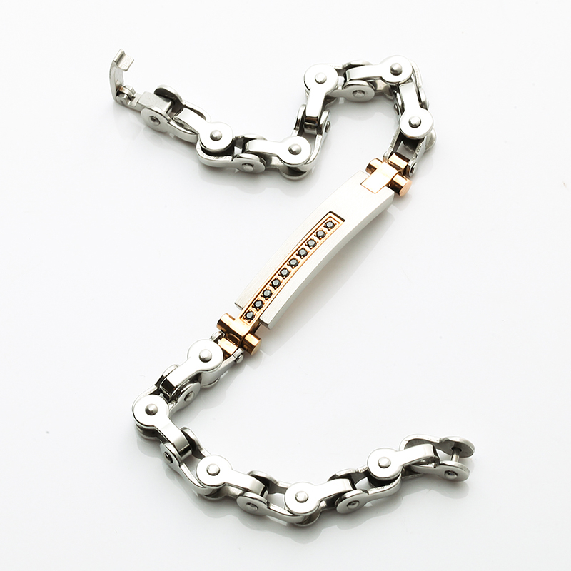 To-tone 18K Rose forgyldt rustfrit stål armbånd CNC CZ sten mode armbånd