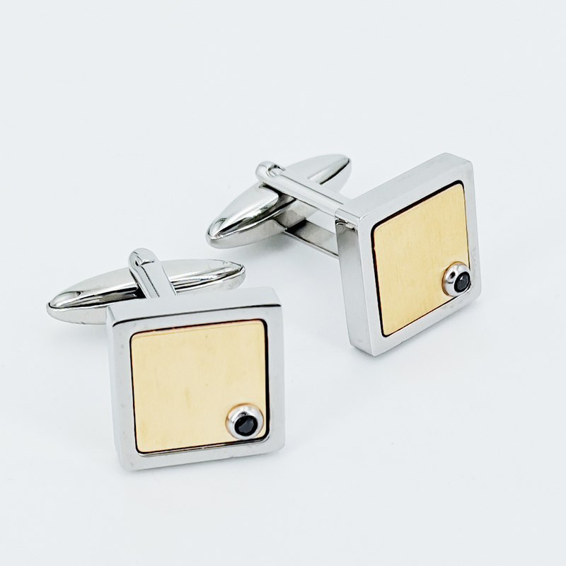 Mænds tofarvet forgyldt manchetknapper i rustfrit stål, sort CZ-sten