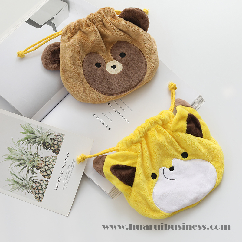 Kort skindbamse og rævetrækstreng plush taske, trækstreng lagerpose, kosmetisk pose