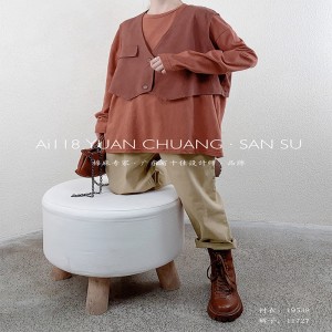 Lys- fittings design Minismst Rund Collar stil Stitchet ærmestil Casual Solid color bomuld og linned overdimensionerede brugertilpassede 19538 T- shirts + Waistcoats