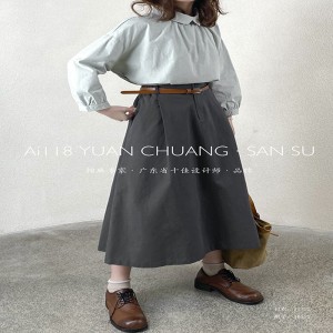 Løstsiddende design Minimalistisk lige stil Casual Ensfarvet bomuld og linned overdimensioneret brugerdefineret Midi nederdel 16532