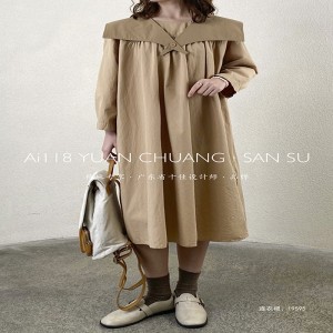 Løstsiddende design Minimalistisk Stilfuld Afslappet Ensfarvet Printet farve bomuld og linned overdimensionerede tilpassede 19595 skjortekjoler