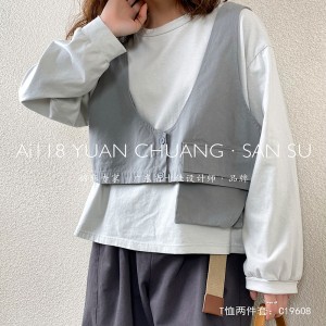 Lys- fittings design Minismst Rund Collar stil Stitchet ærmestil Casual Solid color bomuld og linned overdimensionerede brugertilpassede 19608 T- shirts + Waistcoats