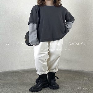 Lys- fittings design Minismst Rund Collar stil Stitchet ærmestil Casual Solid color bomuld og linned overdimensionerede brugertilpassede 12700 Sweathirts