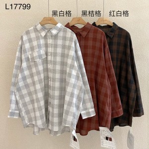 Lys- fittings design Minismist Smelly Casual Solid color Stripped Checked overspeced extowed custoed 17799 Loose Checked Shirt