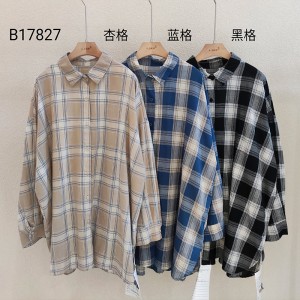 Løs- fittings design Minismst stily casual Solid color Strited check overspeced extowed custoed 17827 Loose Checked Shirt