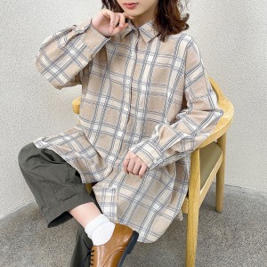 Løs- fittings design Minismst stily casual Solid color Strited check overspeced extowed custoed 17827 Loose Checked Shirt