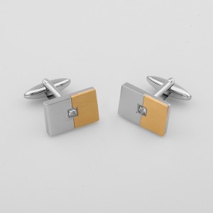 Rustfrit stål graverbar tofarvet 18K guld manchetknapper med cubic zirconia sten