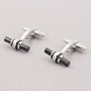 Rustfrit stål mænds tofarvet sort manchetknapper til gave