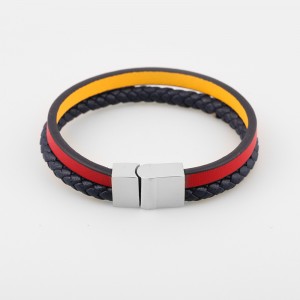 Mode læder smykker Ægte læder armbånd Muti-Layer flettet læder armbånd rustfrit stål