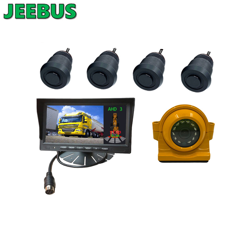 Ultralyd digital parkeringssensorsæt 4 sensorer Display omvendt kamera Backup Radar Registrer Advarsel 7 tommer overvågningssystem