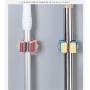 JASON flad vægmonteret mop kostholder holder i plast,ny kraftfuld, sømløs aftagelig vægmonteret moppeklips