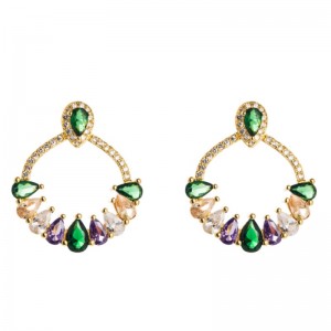 Europæisk og amerikansk personlighed messing øreringe temperament kvindelige øreringe micro-inlaid farve zircon øreringe blomsterformet japansk og koreansk øret smykker