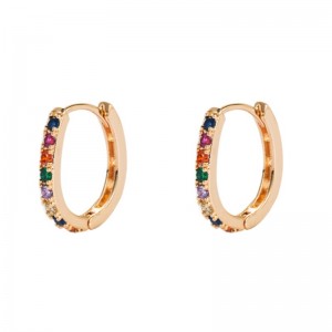 INS Europæisk og Amerikansk Wild Earrings Kvinde Brass Rose Gold Plated Micro-Inlaid Color Zircon Øreringe Geometrisk Hip Hop Øreringe