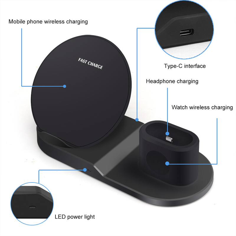 3 i 1 Qi Wireless Charger Watch Wireless Charger Stand Wireless Opladning Dock Station til iPhone